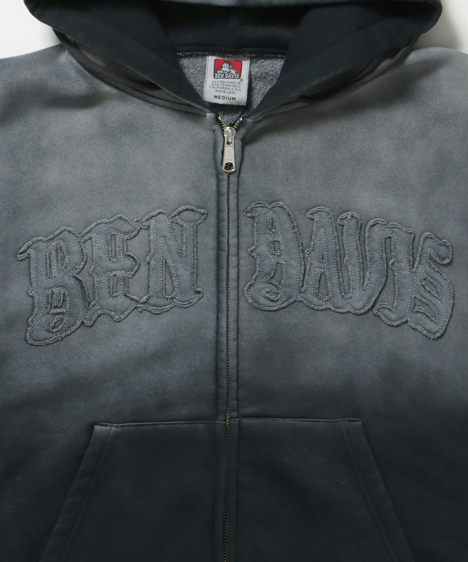 LETTERS FADED ZIP HOODIE / 共布ワッペン フーディ ダブルジップ 刺繍 ヘビーウェイト ジップパーカー 裏起毛 ≪セットアップ着用可能≫ 柄91