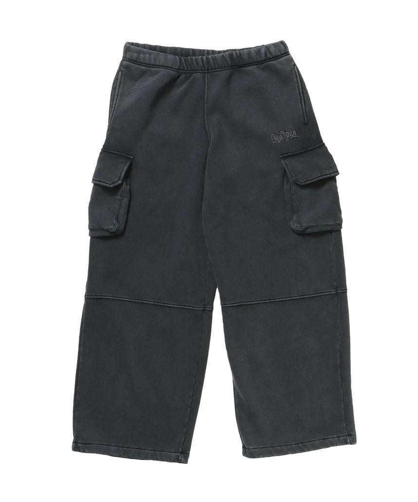 【BEN DAVIS(ベンデイビス)】FADED SWEAT CARGO PANTS / カーゴパンツ スウェット ワイドシルエット 裏起毛 ドローコード 刺繍 ≪セットアップ着用可能≫ ブラック