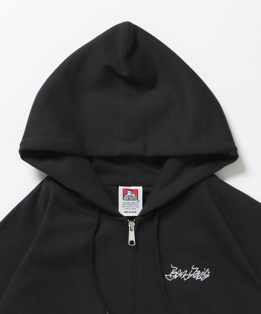 AGGING JERSEY ZIP HOODY / ヘビーウェイト 刺繍 スウェット ジップパーカー 刺繍 【短丈】 ブラック
