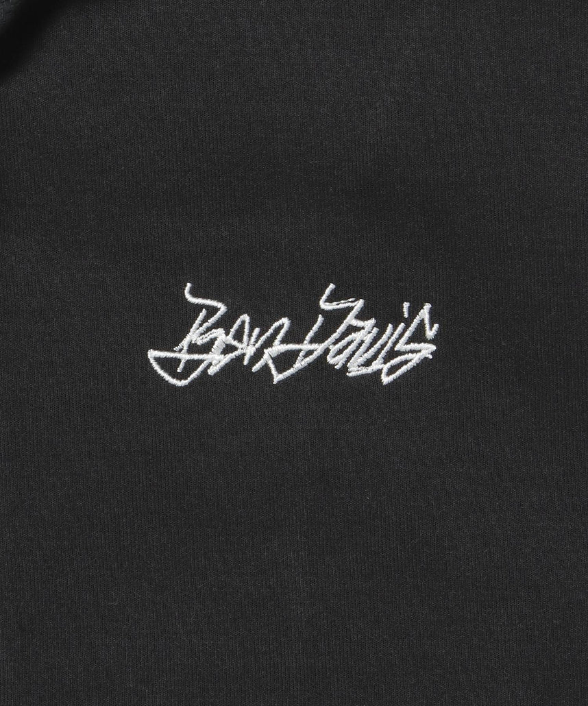 AGGING JERSEY ZIP HOODY / ヘビーウェイト 刺繍 スウェット ジップパーカー 刺繍 【短丈】 ブラック