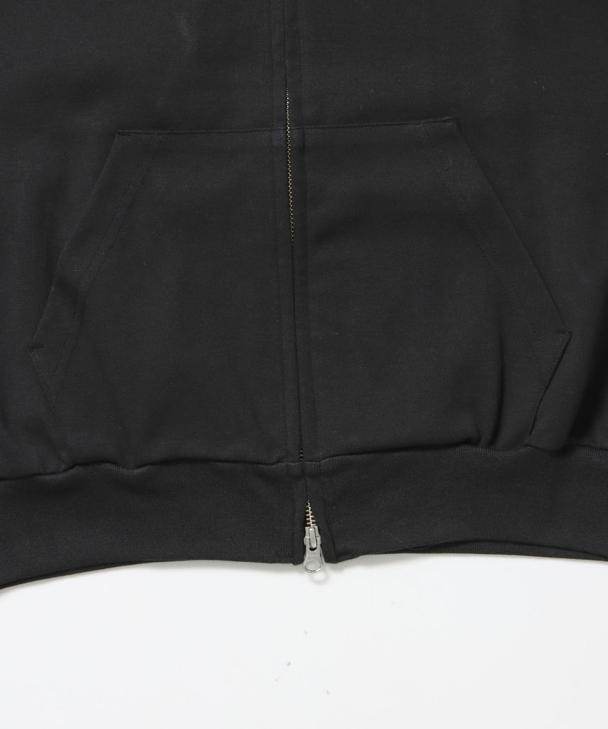 AGGING JERSEY ZIP HOODY / ヘビーウェイト 刺繍 スウェット ジップパーカー 刺繍 【短丈】 ブラック