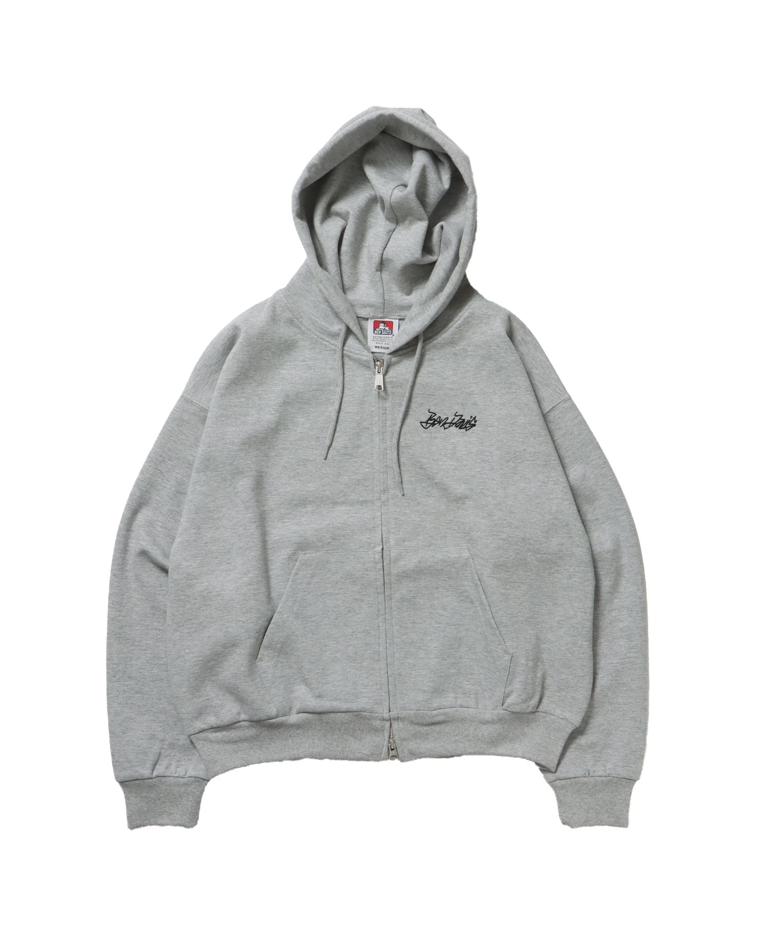 【BEN DAVIS(ベンデイビス)】AGGING JERSEY ZIP HOODY / ヘビーウェイト 刺繍 スウェット ジップパーカー 刺繍 【短丈】 グレー