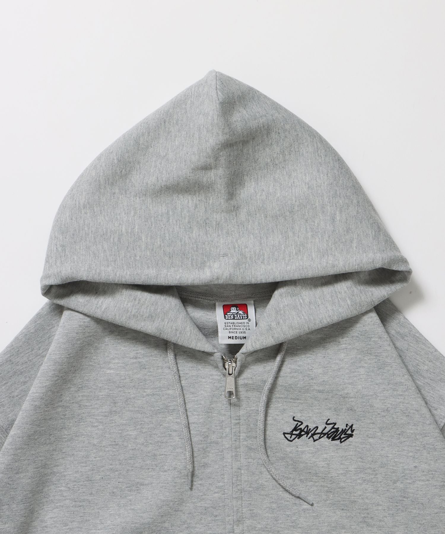 AGGING JERSEY ZIP HOODY / ヘビーウェイト 刺繍 スウェット ジップパーカー 刺繍 【短丈】 グレー