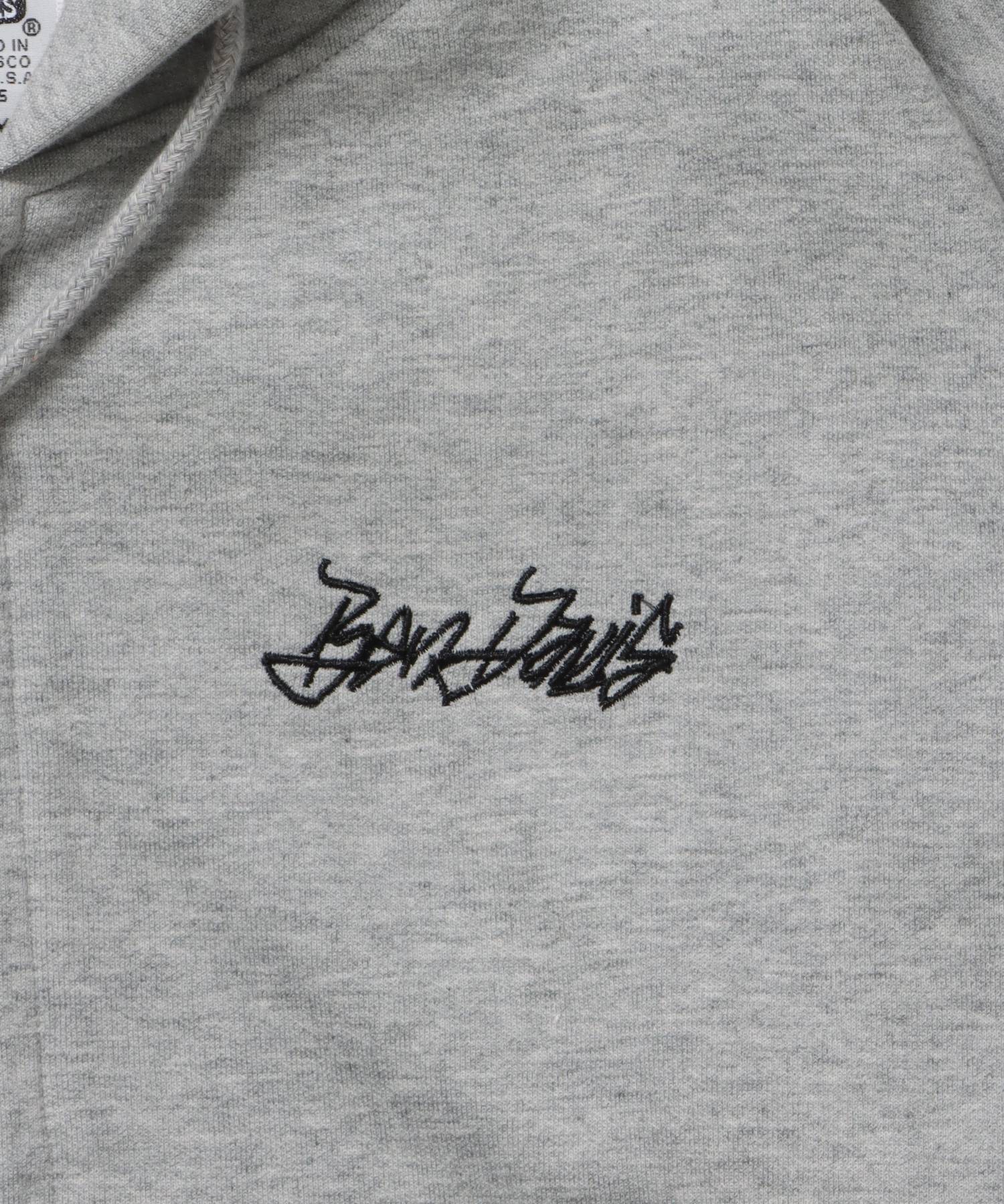 AGGING JERSEY ZIP HOODY / ヘビーウェイト 刺繍 スウェット ジップパーカー 刺繍 【短丈】 グレー