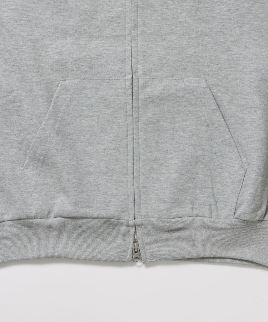 AGGING JERSEY ZIP HOODY / ヘビーウェイト 刺繍 スウェット ジップパーカー 刺繍 【短丈】 グレー