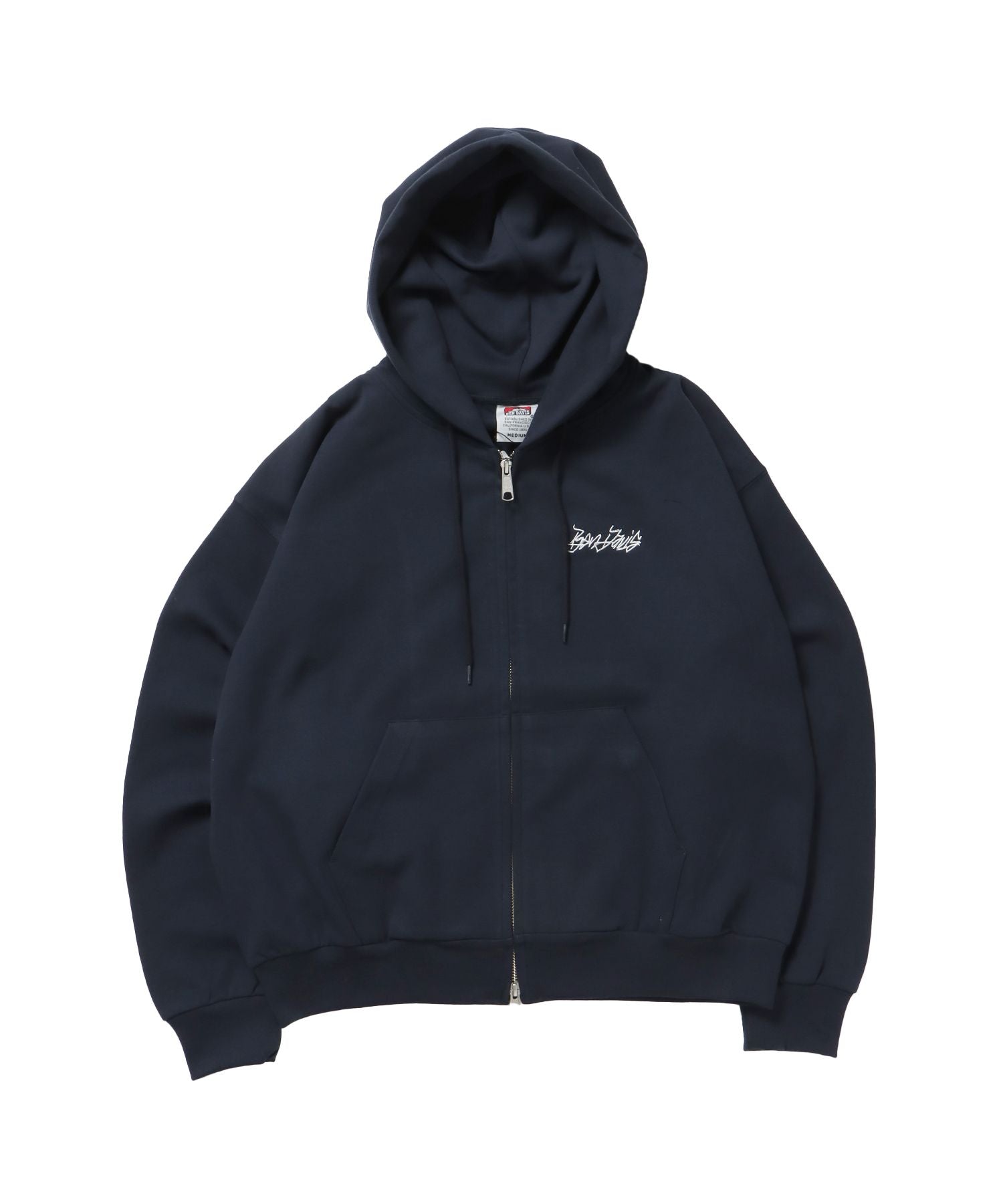 【BEN DAVIS(ベンデイビス)】AGGING JERSEY ZIP HOODY / ヘビーウェイト 刺繍 スウェット ジップパーカー 刺繍 【短丈】 ネイビー