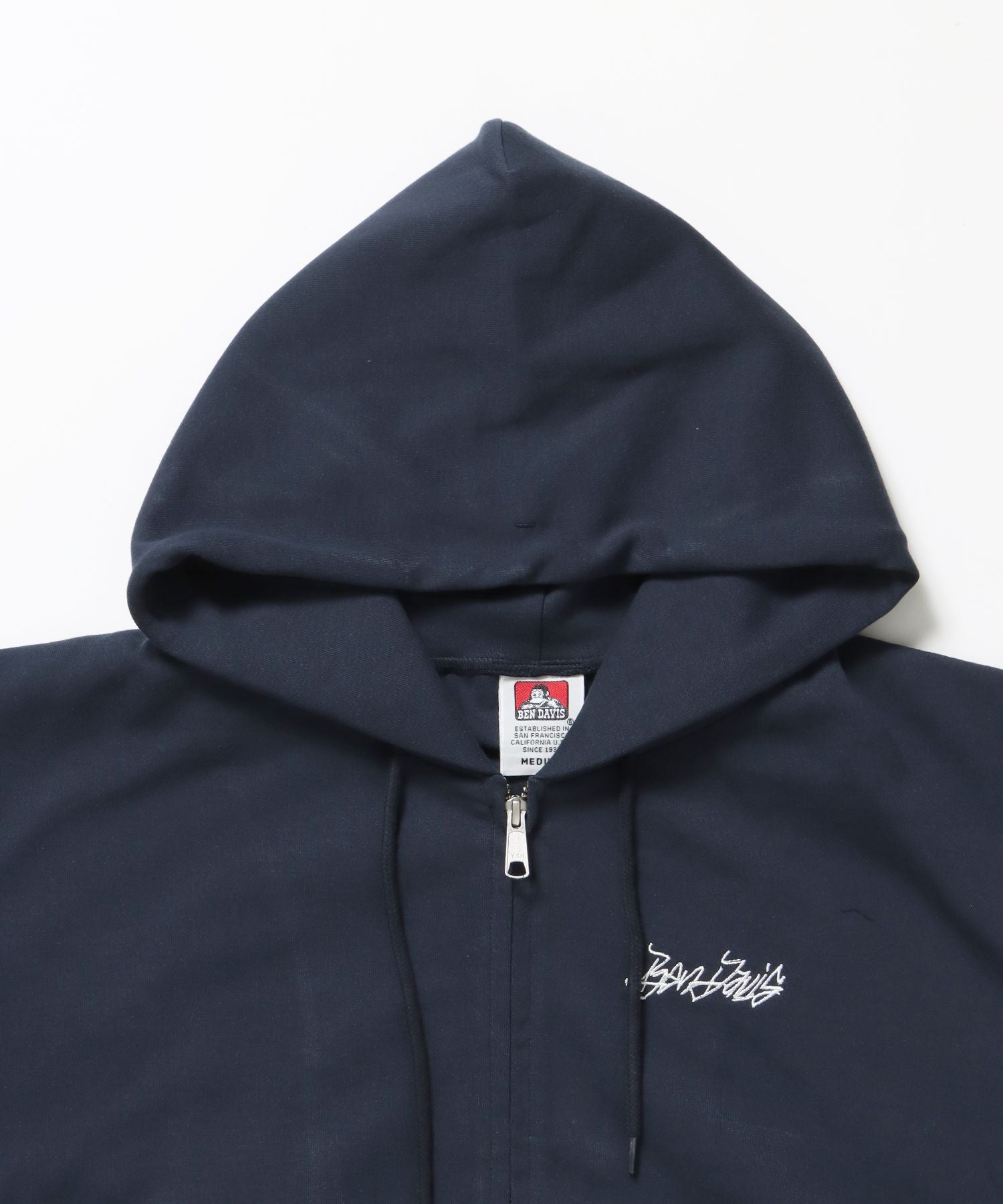 AGGING JERSEY ZIP HOODY / ヘビーウェイト 刺繍 スウェット ジップパーカー 刺繍 【短丈】 ネイビー