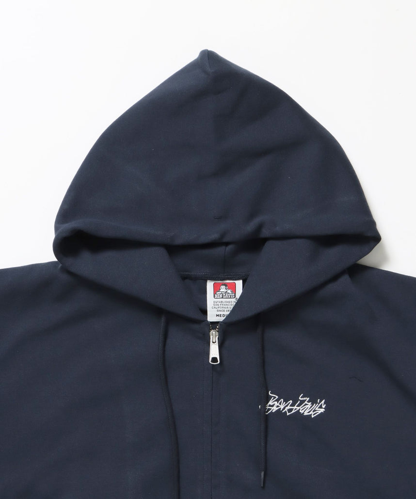 AGGING JERSEY ZIP HOODY / ヘビーウェイト 刺繍 スウェット ジップパーカー 刺繍 【短丈】 ネイビー