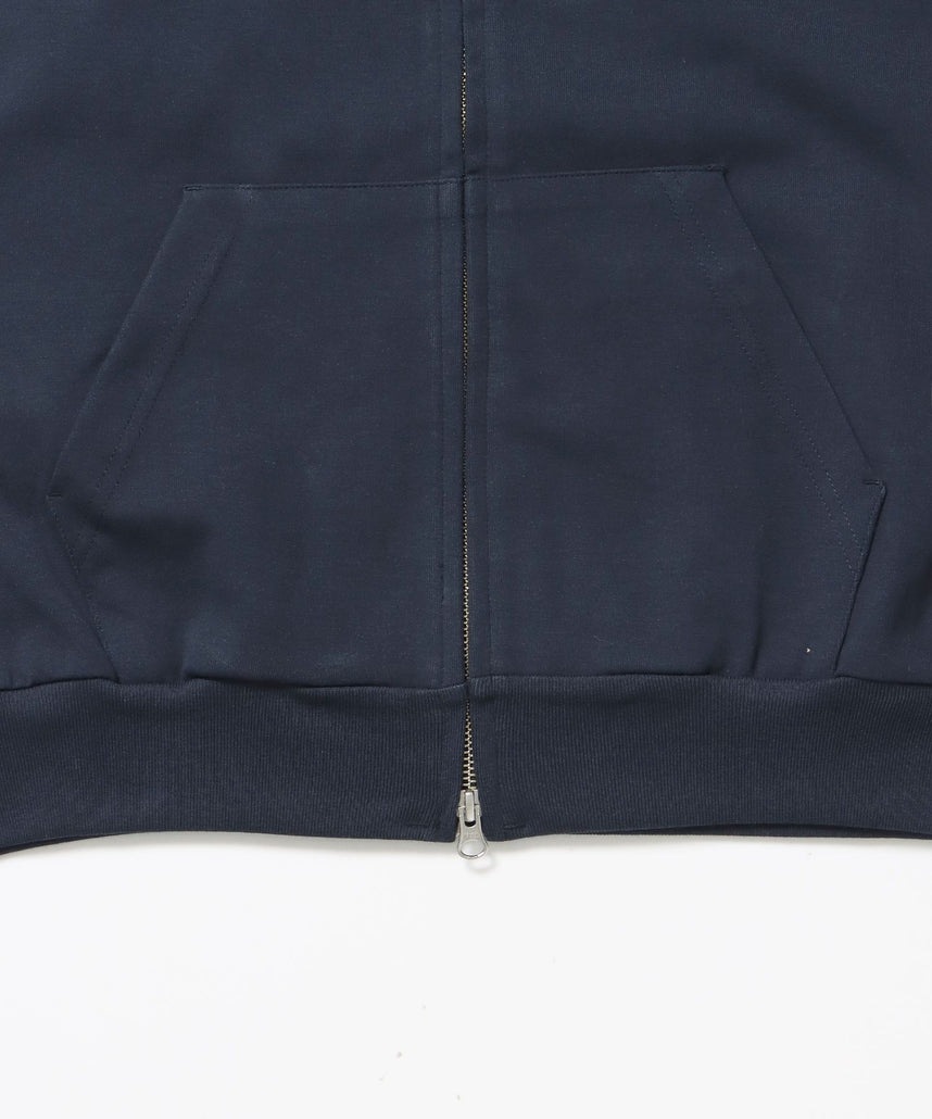 AGGING JERSEY ZIP HOODY / ヘビーウェイト 刺繍 スウェット ジップパーカー 刺繍 【短丈】 ネイビー