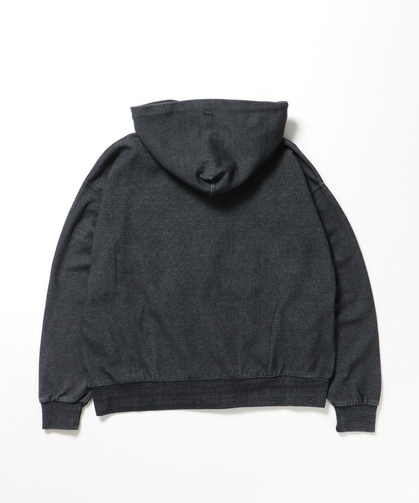 CUTOUT LETTER ZIP HOODY / オーバーサイズ ヘビーウェイト ジップパーカー フーディ ダブルジップ 刺繍 加工 【短丈】 ブラック