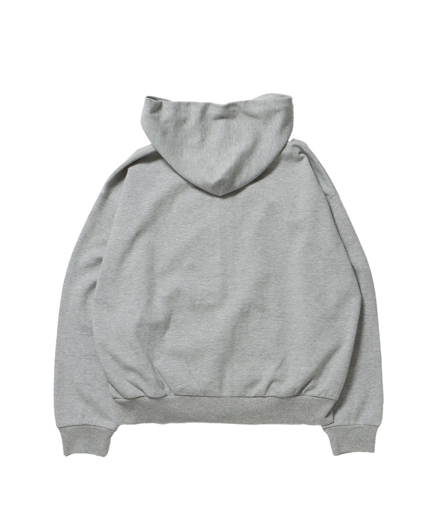 CUTOUT LETTER ZIP HOODY / オーバーサイズ ヘビーウェイト ジップパーカー フーディ ダブルジップ 刺繍 加工 【短丈】 グレー