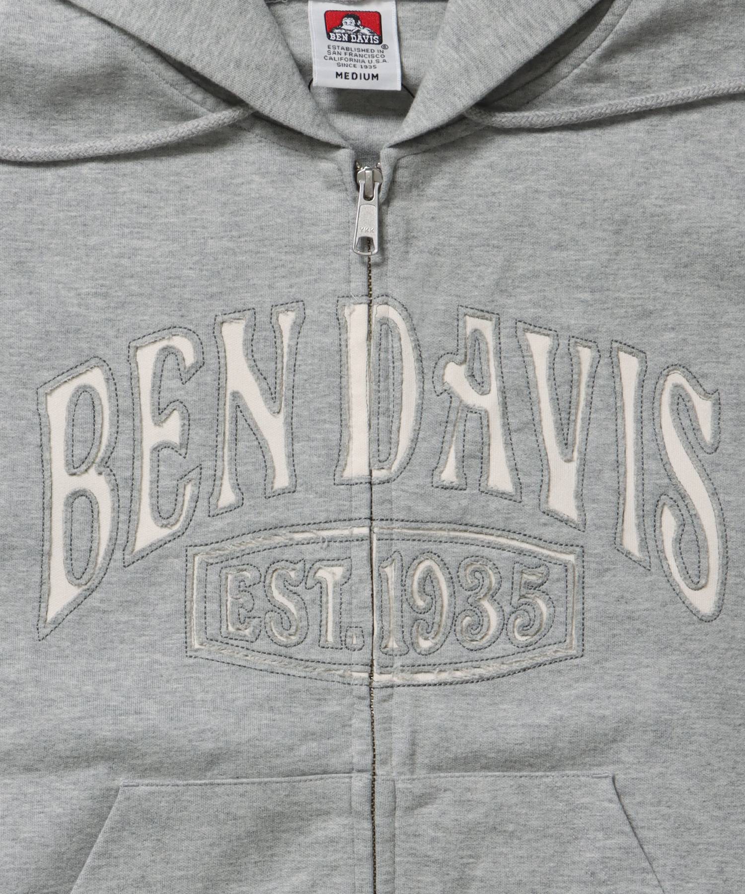 CUTOUT LETTER ZIP HOODY / オーバーサイズ ヘビーウェイト ジップパーカー フーディ ダブルジップ 刺繍 加工 【短丈】 グレー