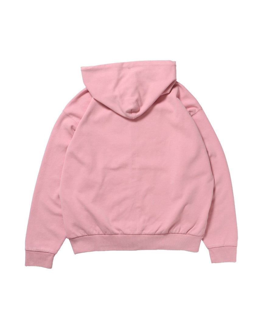 CUTOUT LETTER ZIP HOODY / オーバーサイズ ヘビーウェイト ジップパーカー フーディ ダブルジップ 刺繍 加工 【短丈】 ピンク
