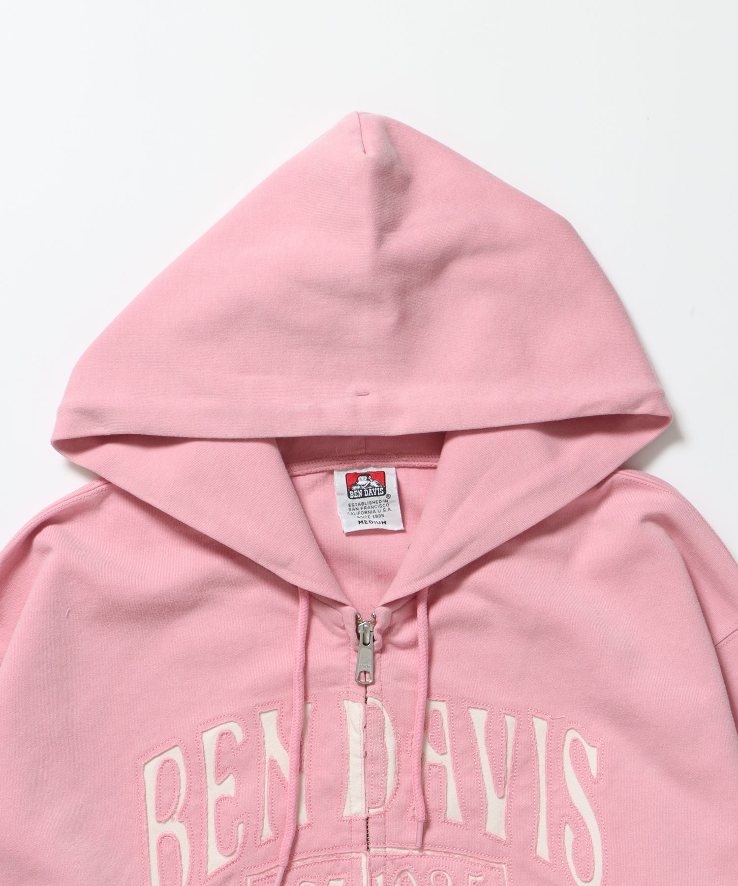 CUTOUT LETTER ZIP HOODY / オーバーサイズ ヘビーウェイト ジップパーカー フーディ ダブルジップ 刺繍 加工 【短丈】 ピンク