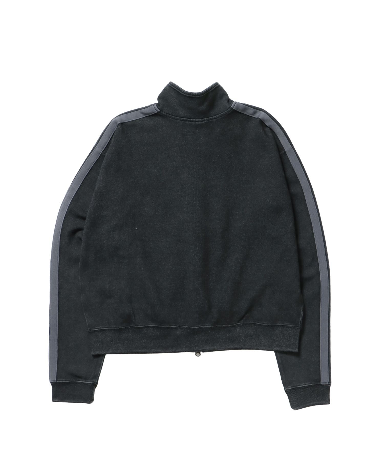 JERSEY LINE TRACK JACKET / ビッグシルエット フルジップ ヘビーウェイト 加工 刺繍 フーディ【短丈】 ブラック