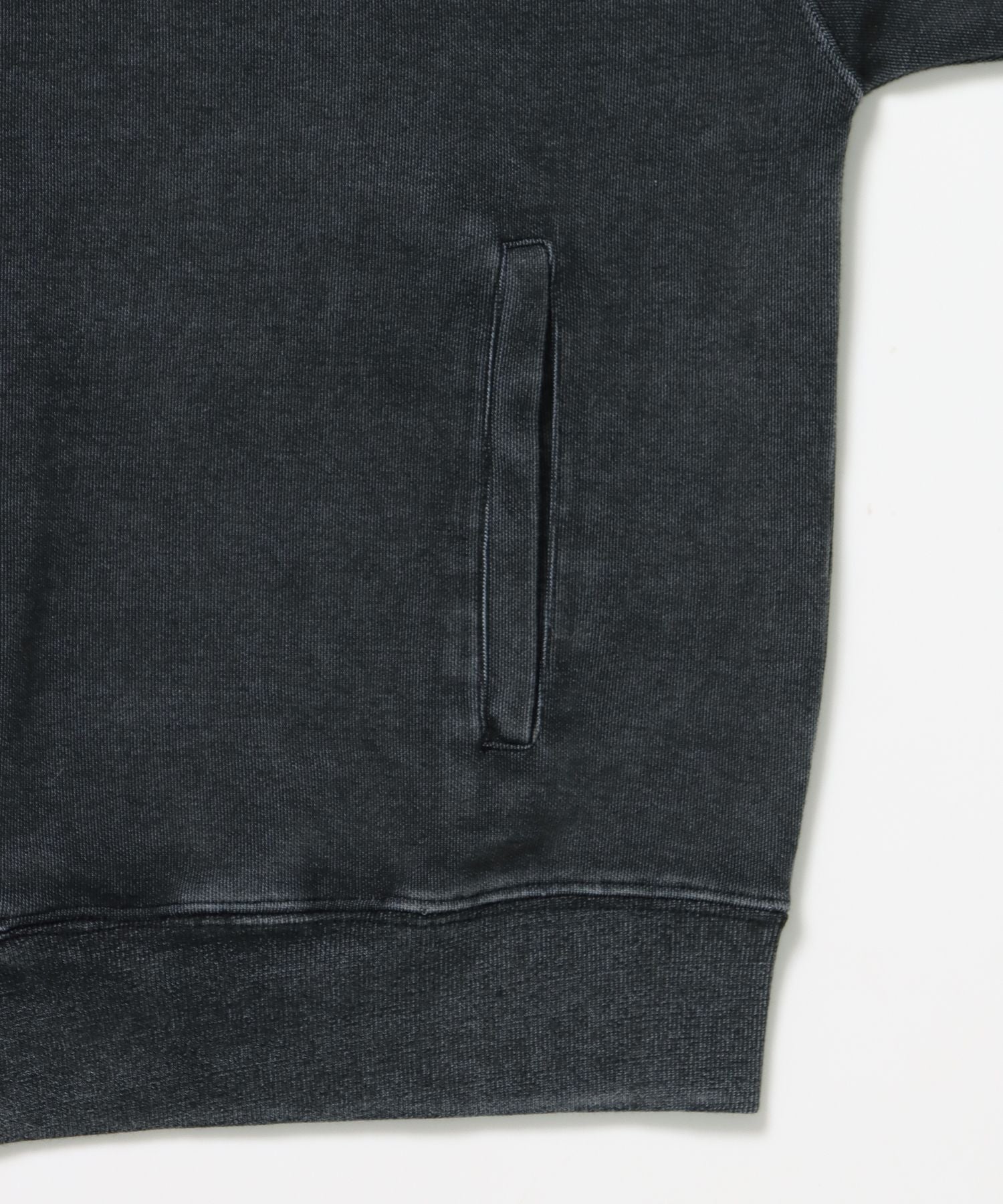 JERSEY LINE TRACK JACKET / ビッグシルエット フルジップ ヘビーウェイト 加工 刺繍 フーディ【短丈】 ブラック