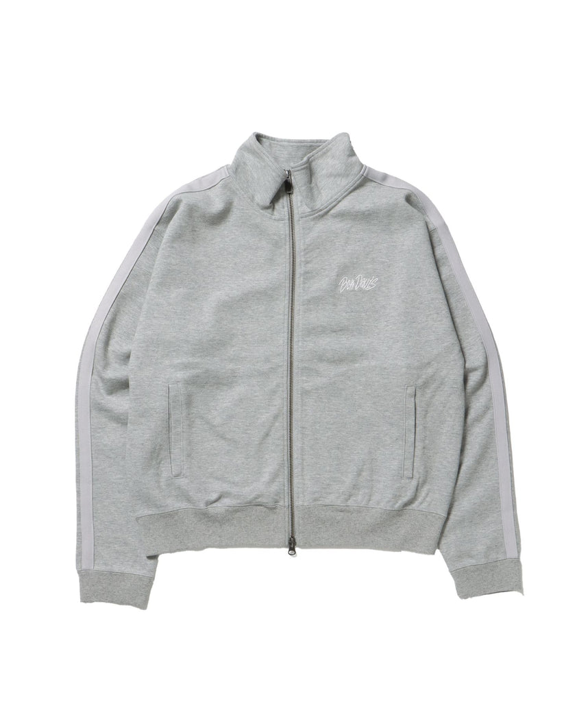 【BEN DAVIS(ベンデイビス)】JERSEY LINE TRACK JACKET / ビッグシルエット フルジップ ヘビーウェイト 加工 刺繍 フーディ【短丈】 グレー