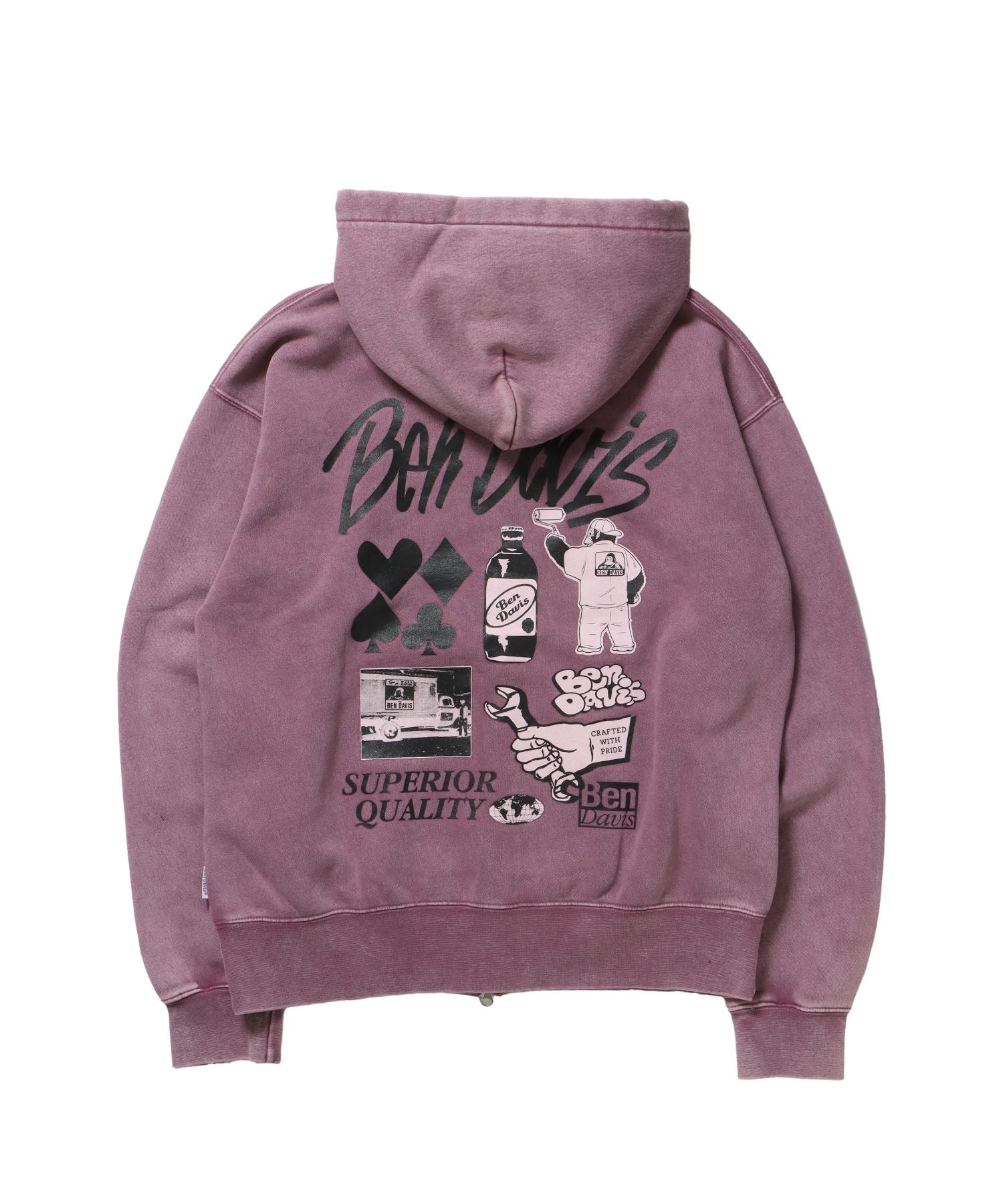 GRAPHIC FADED ZIP HOODIE / ジップパーカー フーディ 裏起毛 ヘビーウェイト プリント 加工 ピンク