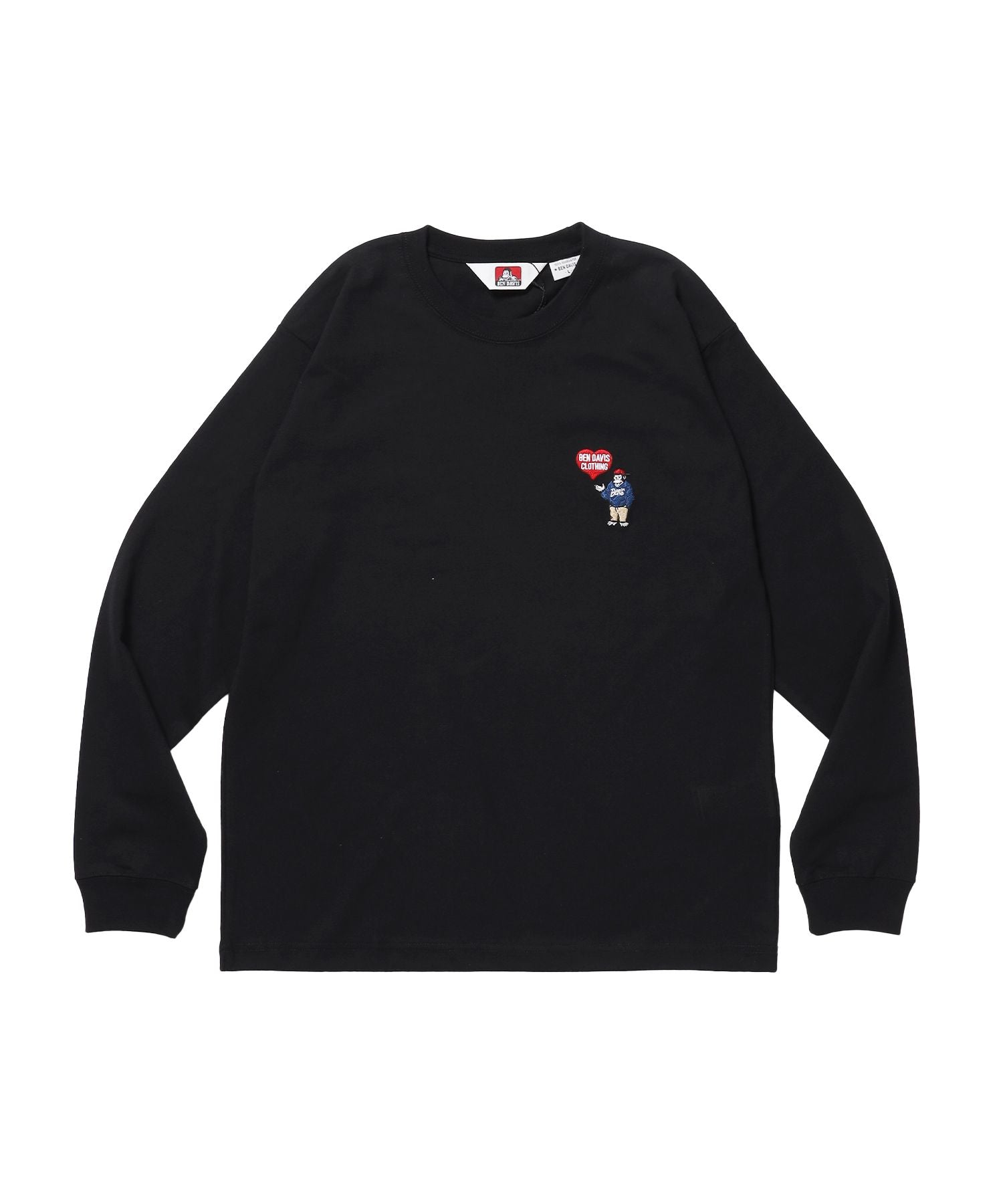 【BEN DAVIS(ベンデイビス)】HEART GORILLA L/S TEE / クルーネック ロンT 長袖 刺繍 ワンポイント ユニセックス レギュラーシルエット ブラック