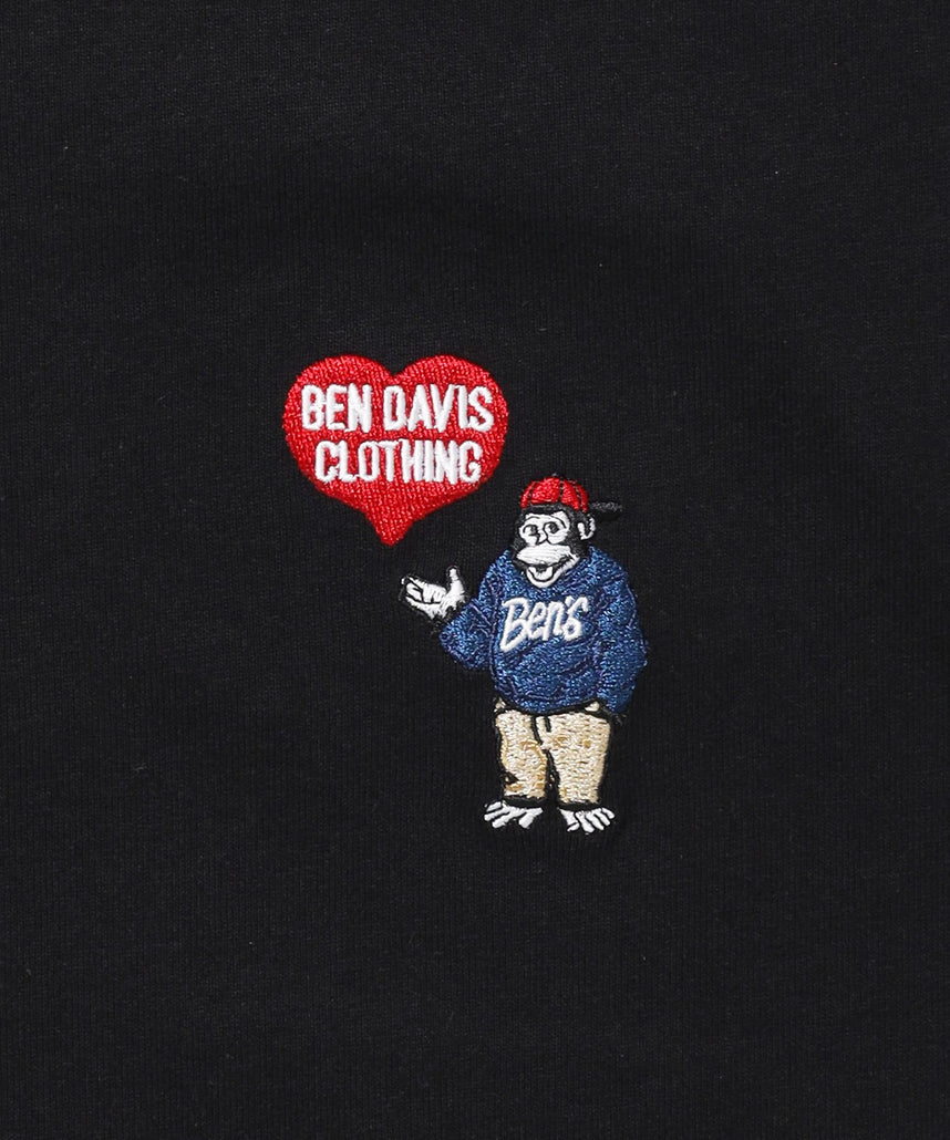 HEART GORILLA L/S TEE / クルーネック ロンT 長袖 刺繍 ワンポイント ユニセックス レギュラーシルエット ブラック