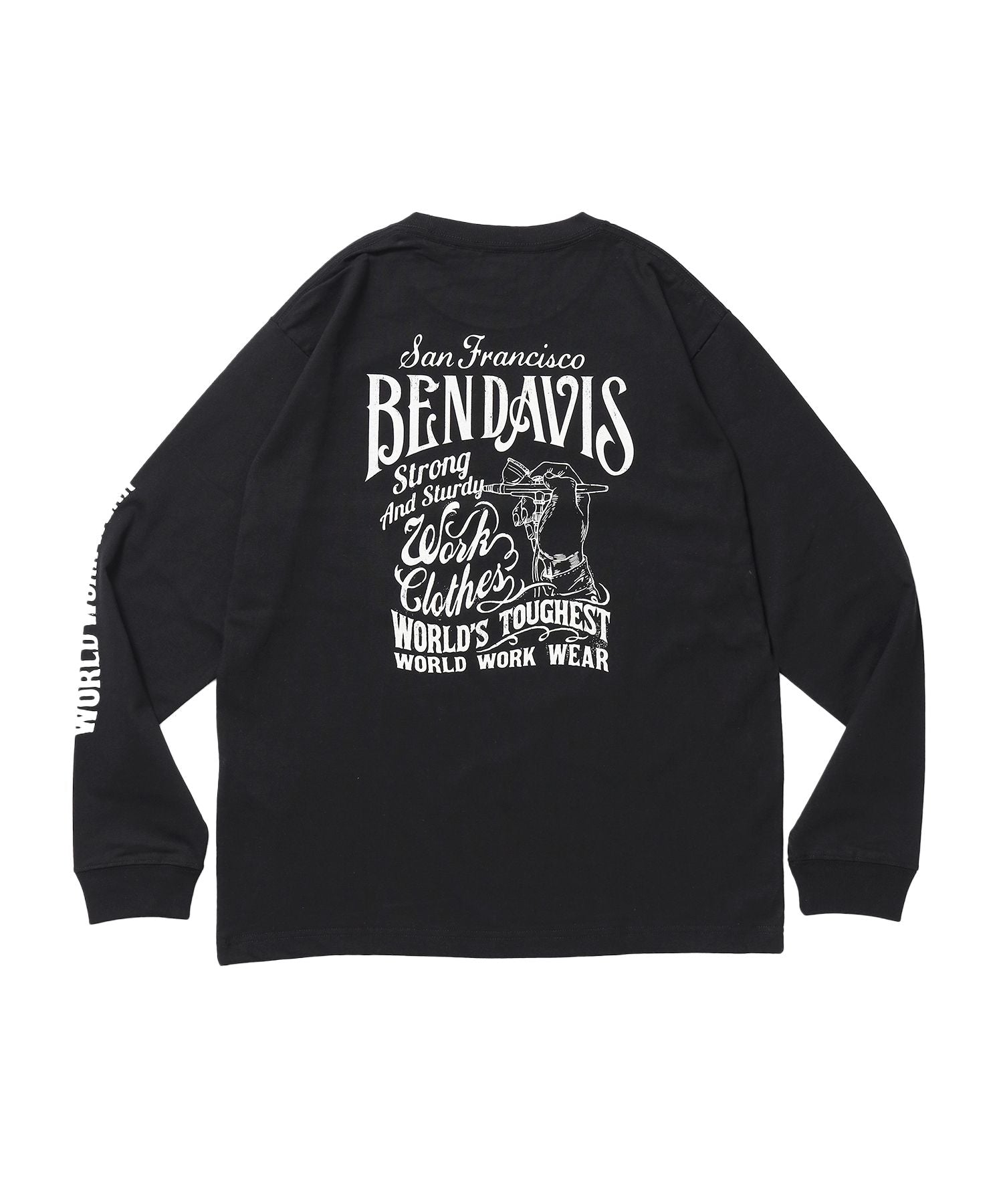 【BEN DAVIS(ベンデイビス)】PAINTER’S SIGN L/S TEE / ロンT クルーネック 長袖 ワンポイント プリント ユニセックス ブラック