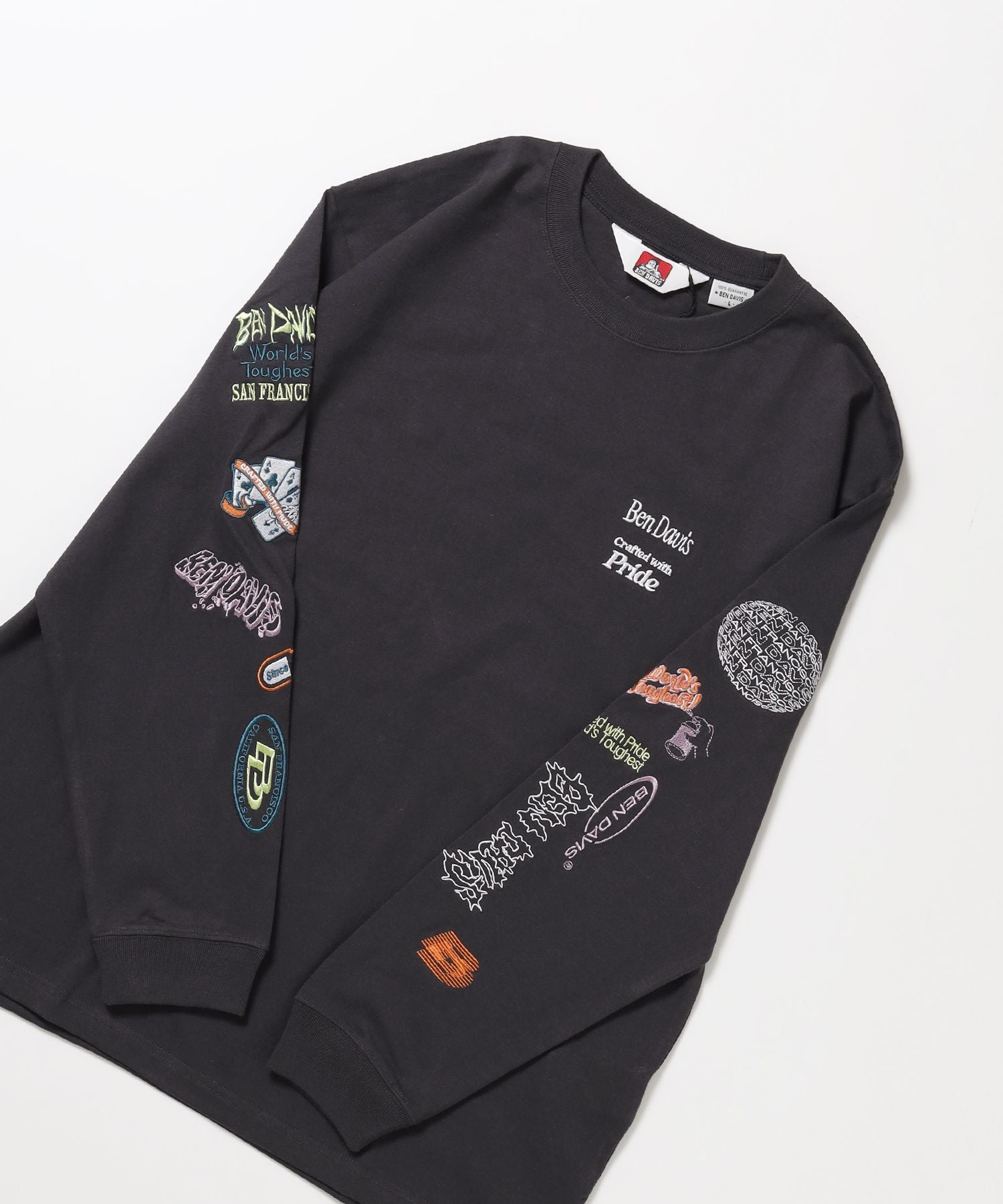 BEN DAVIS（ベンデイビス）】SLEEVE EMB WIDE L/S TEE / ロンT クルー