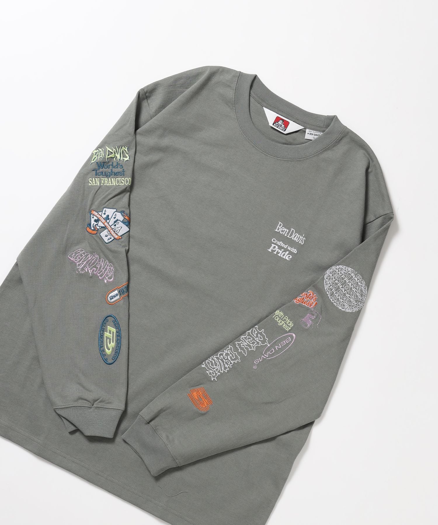 BEN DAVIS（ベンデイビス）】SLEEVE EMB WIDE L/S TEE / ロンT クルー