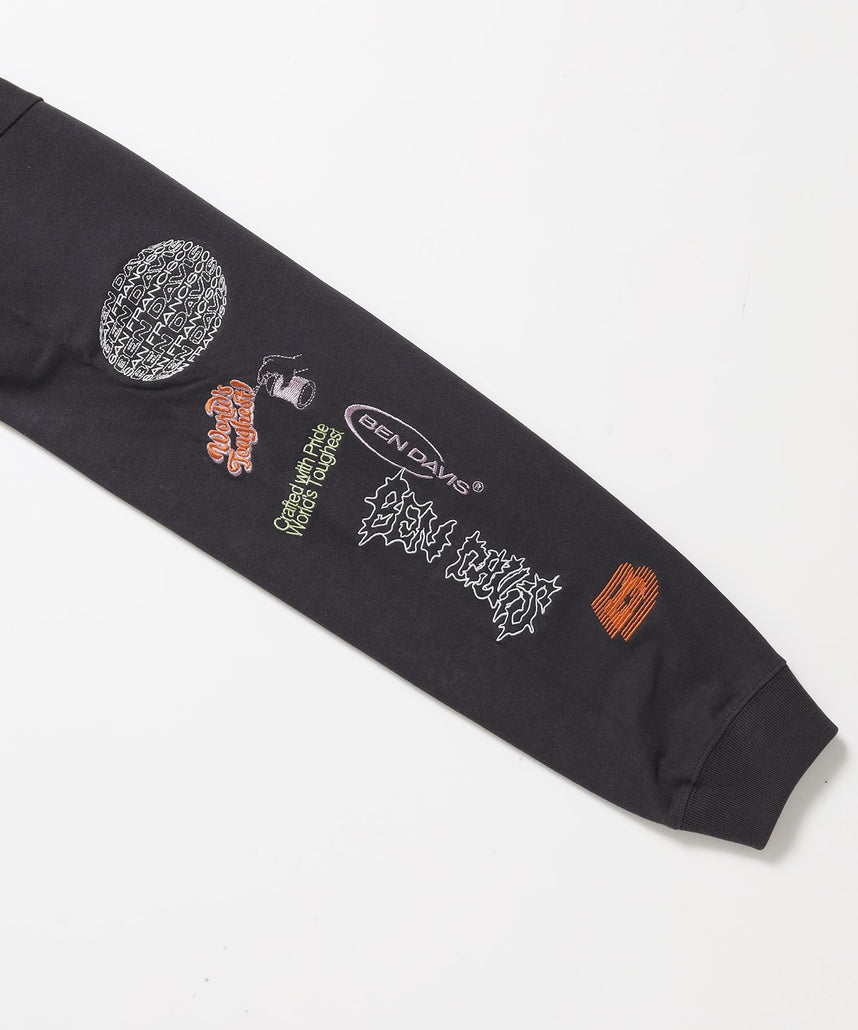 SLEEVE EMB WIDE L/S TEE / ロンT クルーネック 刺繍 長袖 ユニセックス レギュラーシルエット チャコール