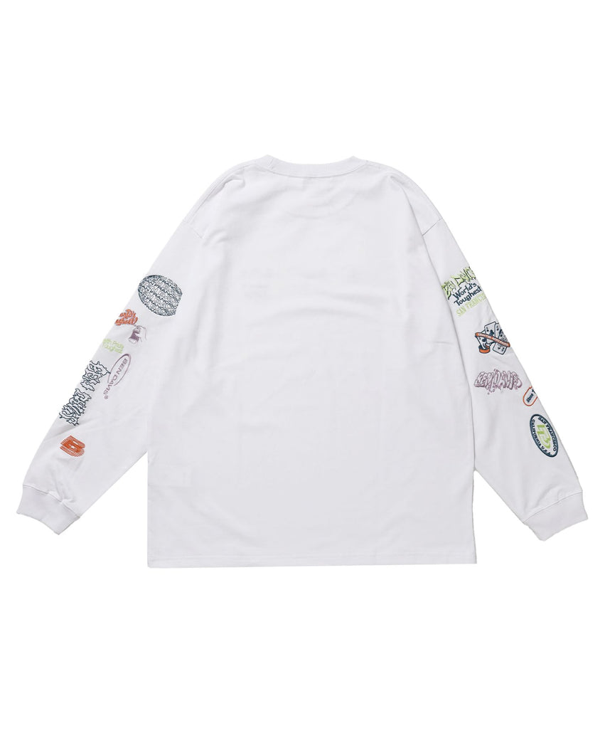 SLEEVE EMB WIDE L/S TEE / ロンT クルーネック 刺繍 長袖 ユニセックス レギュラーシルエット ホワイト