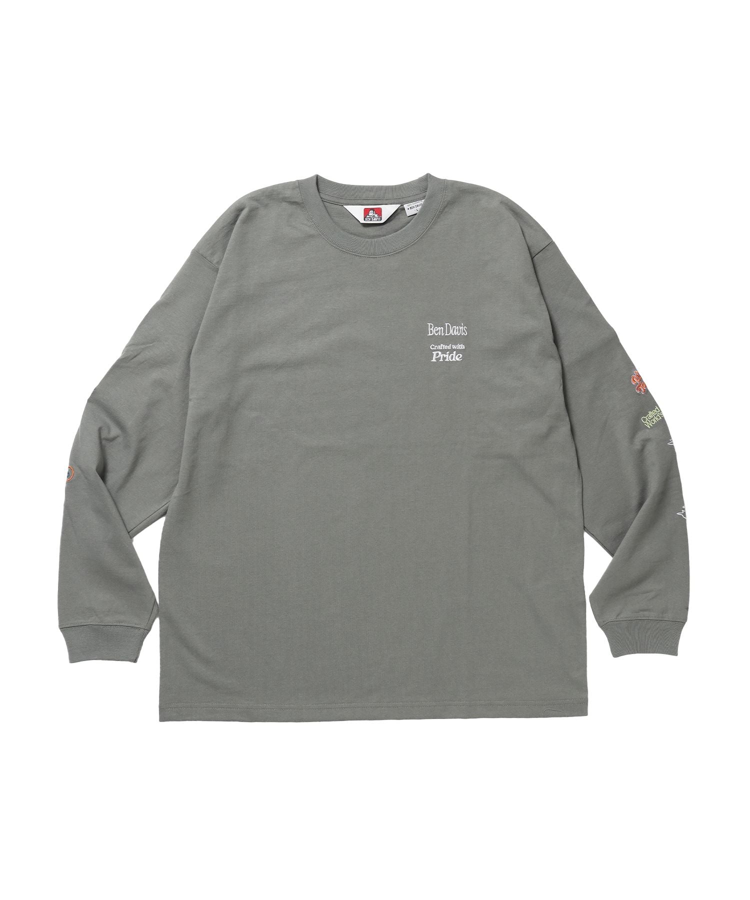 【BEN DAVIS(ベンデイビス)】SLEEVE EMB WIDE L/S TEE / ロンT クルーネック 刺繍 長袖 ユニセックス レギュラーシルエット グリーン