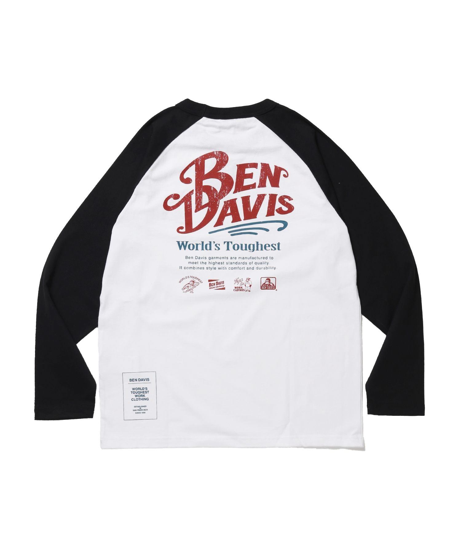 【BEN DAVIS(ベンデイビス)】RIDERS RAGLAN L/S TEE / ロンT クルーネック ラグラン 七分丈 長袖 レギュラーシルエット プリント ブラック