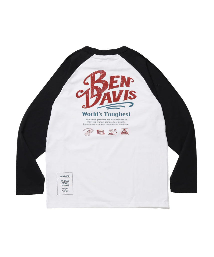 【BEN DAVIS(ベンデイビス)】RIDERS RAGLAN L/S TEE / ロンT クルーネック ラグラン 七分丈 長袖 レギュラーシルエット プリント ブラック
