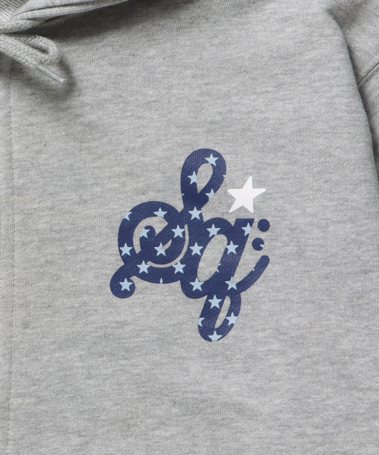 sqnz logo pt zip p/k / ジップパーカー フーディ 裏毛 ワンポイント ダブルジップ 花柄 星柄 グレー