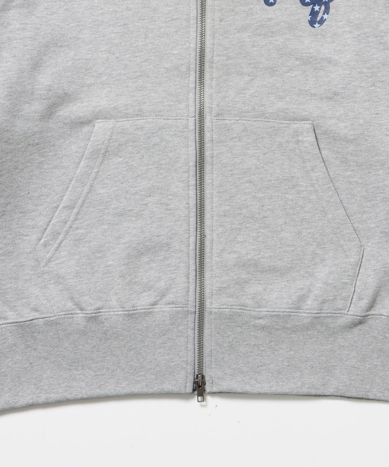 sqnz logo pt zip p/k / ジップパーカー フーディ 裏毛 ワンポイント ダブルジップ 花柄 星柄 グレー