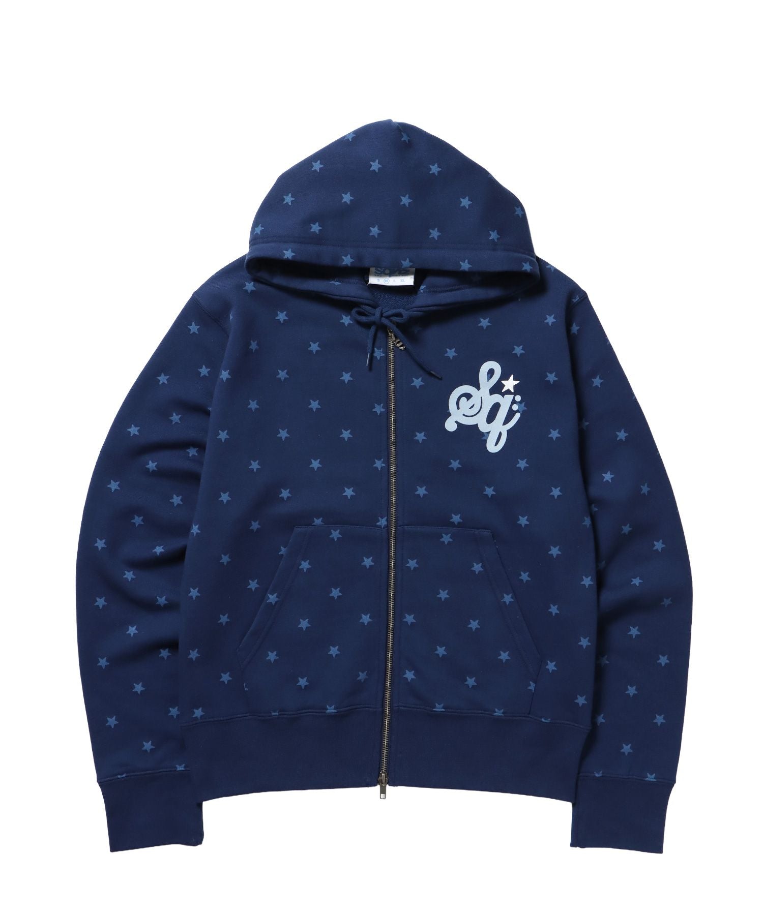 【sqnz(エスキュンズ)】sqnz logo pt zip p/k / ヘビーウェイト 刺繍 フーディ 裏毛 ワンポイント ダブルジップ ドット柄 柄82