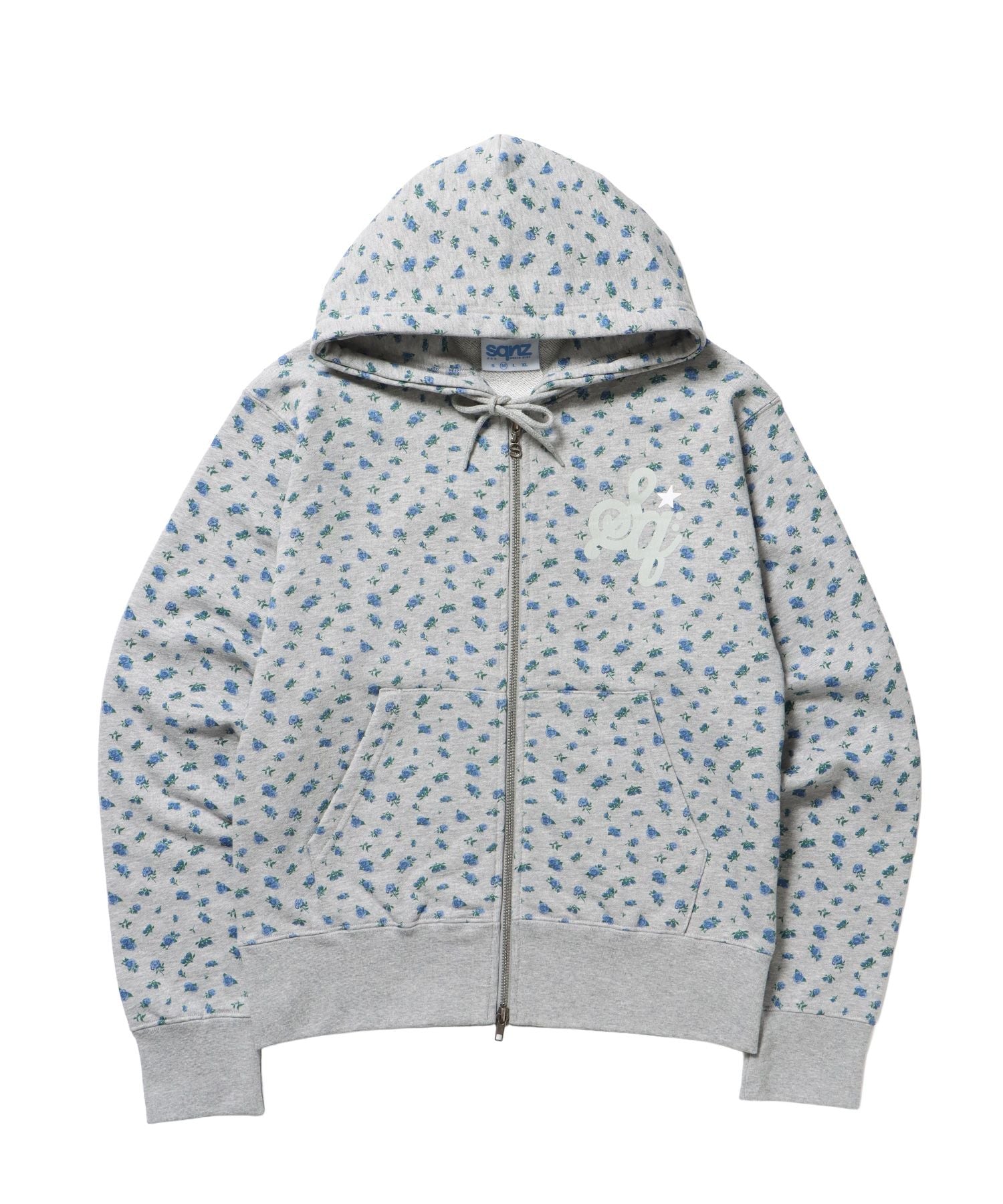 【sqnz(エスキュンズ)】sqnz logo pt zip p/k / ヘビーウェイト 刺繍 フーディ 裏毛 ワンポイント ダブルジップ ドット柄 柄83