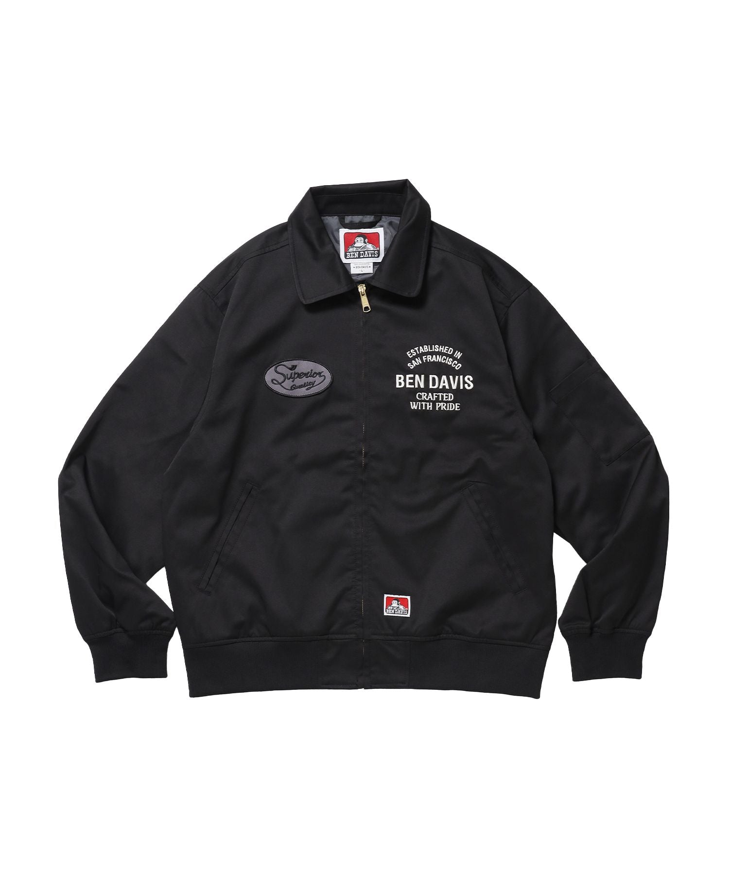 【BEN DAVIS(ベンデイビス)】THEATER EMB BM JACKET / ワーク ジャケット ジップ 刺繍 ポケット ワンポイント ブラック