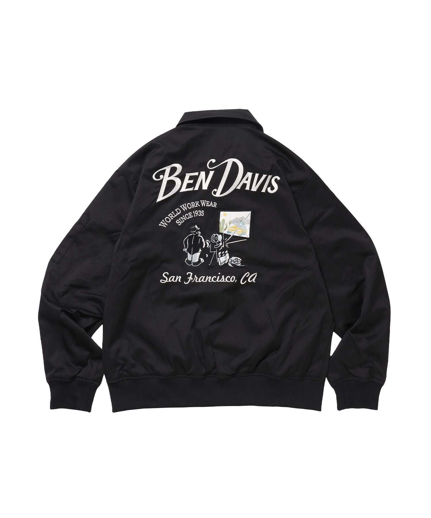【BEN DAVIS(ベンデイビス)】THEATER EMB BM JACKET / ワーク ジャケット ジップ 刺繍 ポケット ワンポイント ブラック