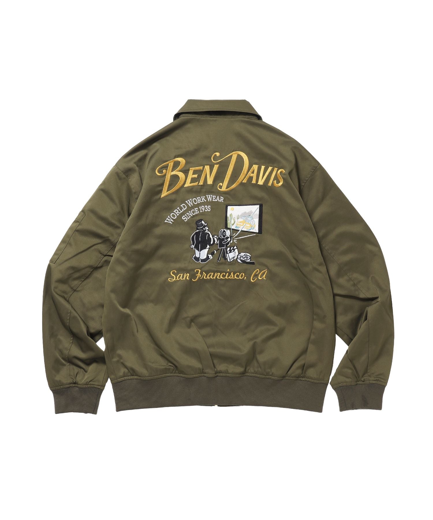 【BEN DAVIS(ベンデイビス)】THEATER EMB BM JACKET / ワーク ジャケット ジップ 刺繍 ポケット ワンポイント カーキ