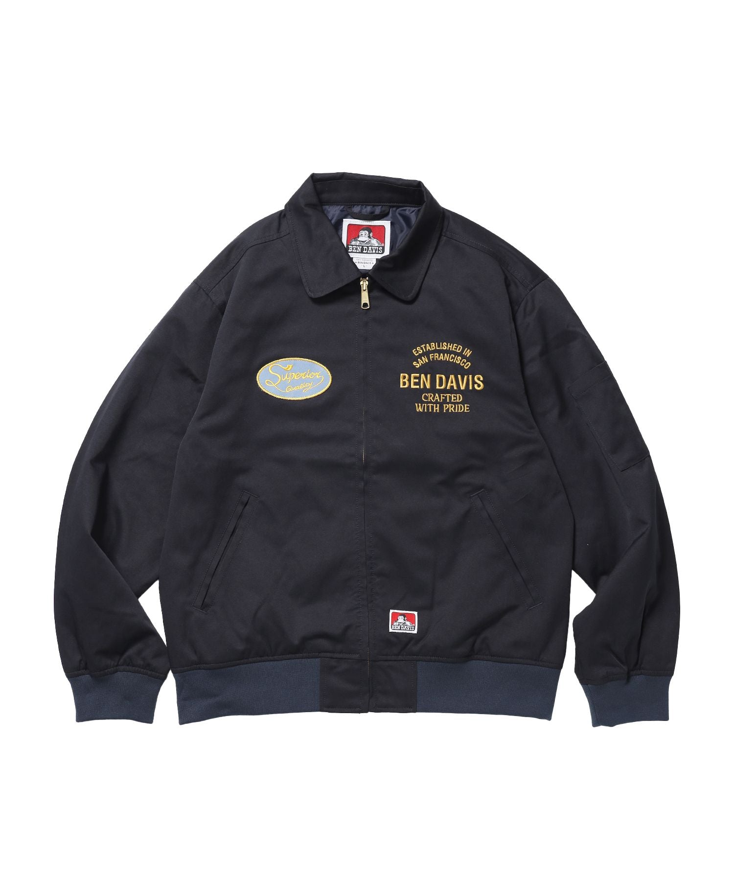 【BEN DAVIS(ベンデイビス)】THEATER EMB BM JACKET / ワーク ジャケット ジップ 刺繍 ポケット ワンポイント ネイビー