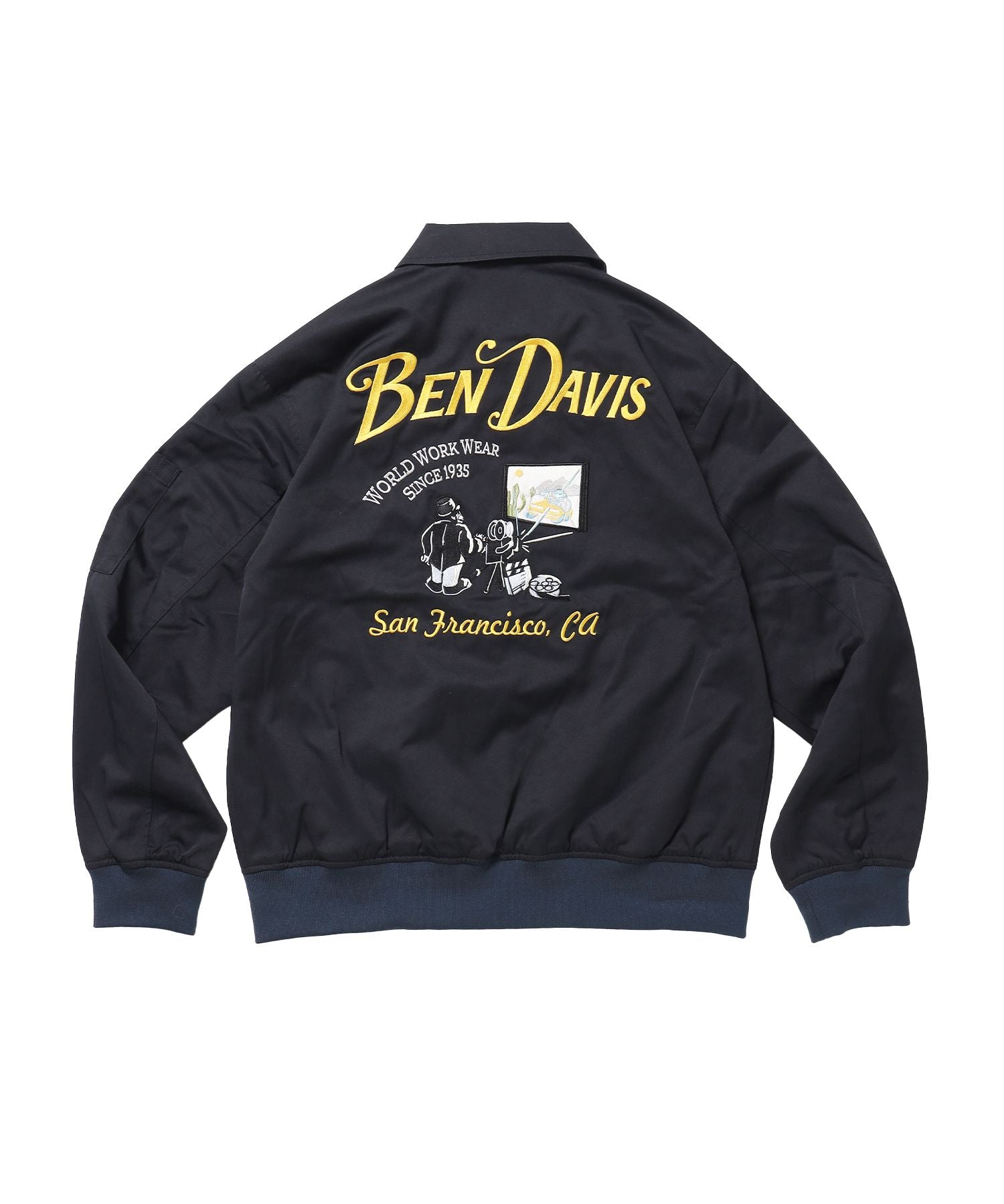 【BEN DAVIS(ベンデイビス)】THEATER EMB BM JACKET / ワーク ジャケット ジップ 刺繍 ポケット ワンポイント ネイビー