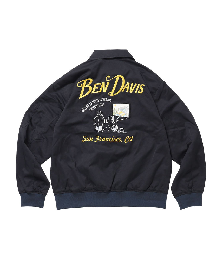 【BEN DAVIS(ベンデイビス)】THEATER EMB BM JACKET / ワーク ジャケット ジップ 刺繍 ポケット ワンポイント ネイビー