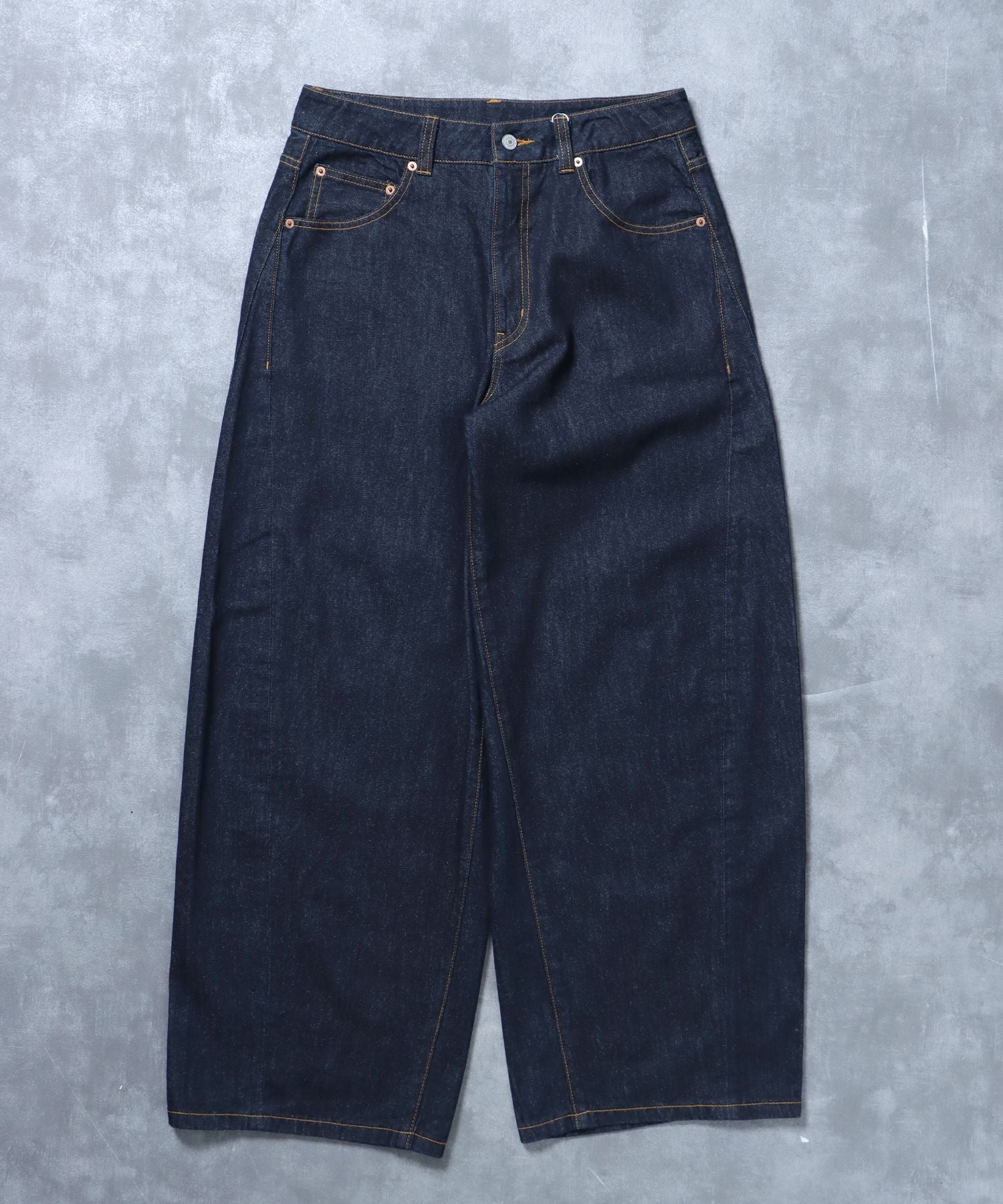 【FFEIN(フェイン)】リアルヴィンテージバレルレッグデニムパンツ / デニム パンツ ボトムス ワイドシルエット デニム カーブ ネイビー