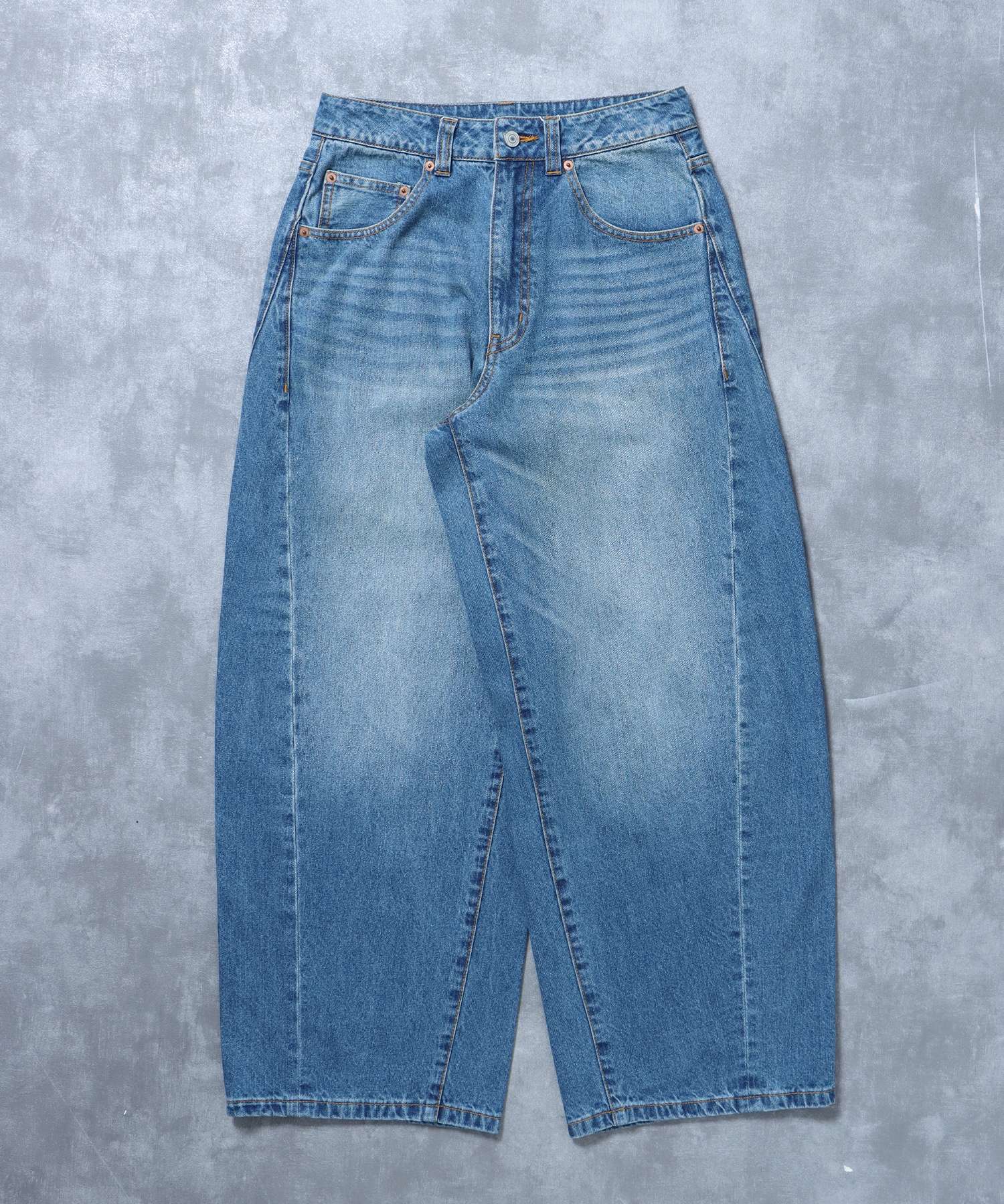 【FFEIN(フェイン)】リアルヴィンテージバレルレッグデニムパンツ / デニム パンツ ボトムス ワイドシルエット デニム カーブ ブルー