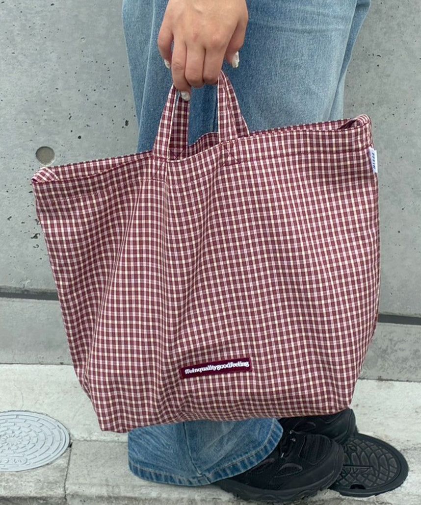 2WAYチェックトートバッグ / ユニセックス バック 2WAY 雑貨 刺繍 チェック ポケット レッド