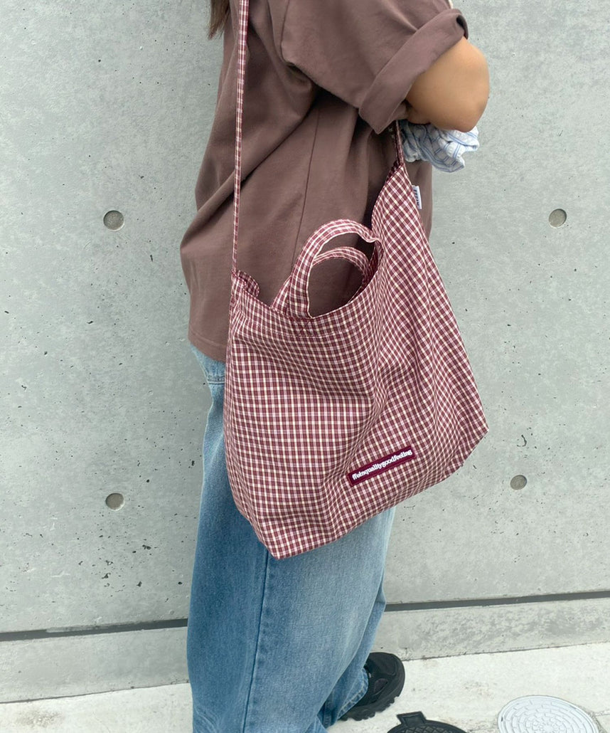 2WAYチェックトートバッグ / ユニセックス バック 2WAY 雑貨 刺繍 チェック ポケット レッド