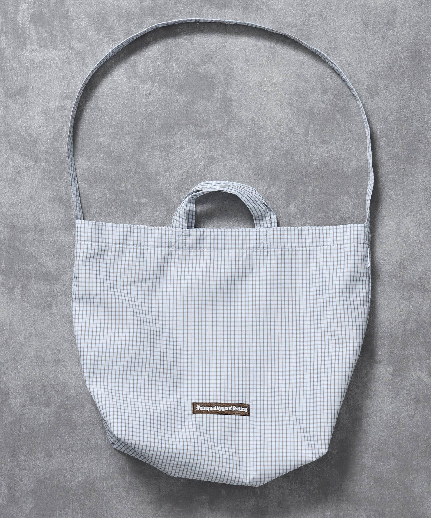 【FFEIN(フェイン)】2WAYチェックトートバッグ / ユニセックス バック 2WAY 雑貨 刺繍 チェック ポケット サックスブルー