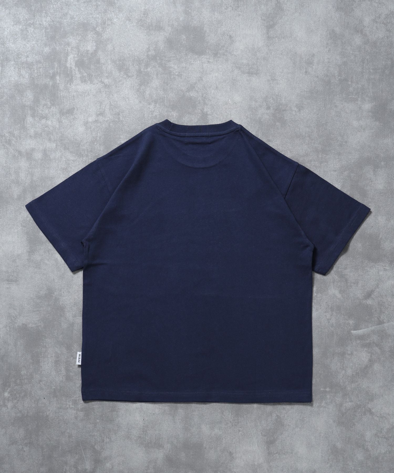 立体チェックプリントロゴショート丈Tシャツ/ クルーネック 半袖 刺繍 【短丈】 ネイビー