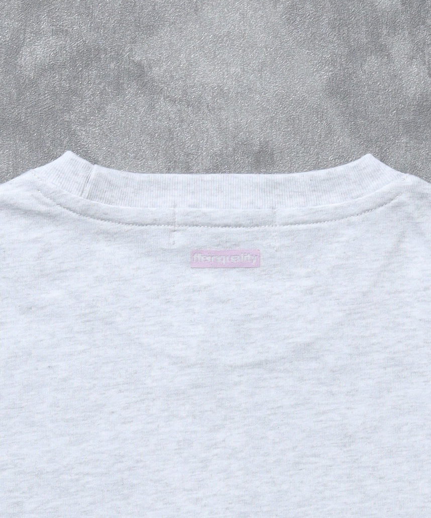 センターデカロゴプリントショート丈Tシャツ/ クルーネック 半袖 刺繍 【短丈】 アッシュグレー