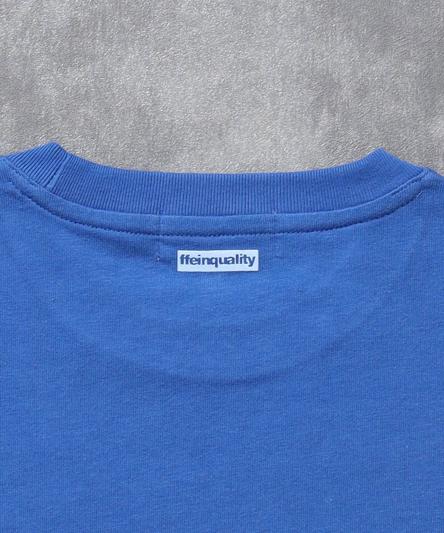 センターデカロゴプリントショート丈Tシャツ/ クルーネック 半袖 刺繍 【短丈】 ブルー
